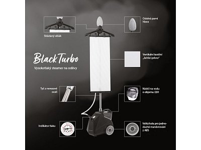 Steamer Texi Black Turbo vertikální napaření, žehlení