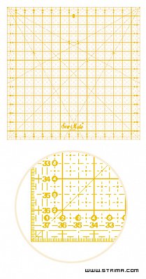 Rastrové pravítko pro patchwork 30 x 30 cm žlutý popis